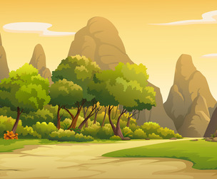 Nature Trees and Mountains at Sunset Evening Atmosphere, EPS File