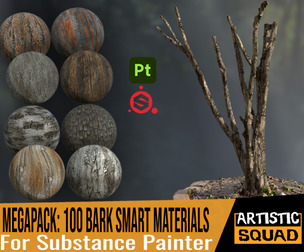 Megapack: 100 Bark smart materials for Substance Painter