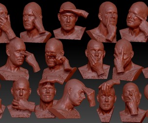 17 3D Scanned Heads with Hand Intereactions