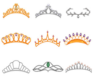 9 Luxury Tiaras, Royalty Crown Jewelry, Queen, Princess, Diamond, EPS File