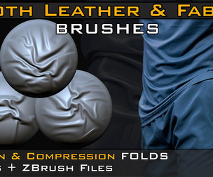 50 Cloth Leather & Fabric Brushes_ Tension & Compression Folds, Alpha (4K)+ Video Tutorial V07