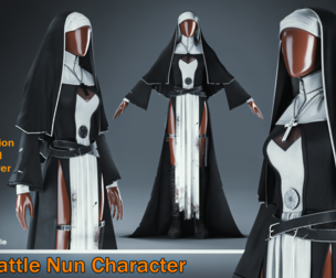Dark Battle Nun Character –3D Pbr dress(obj, fbx, zprj)