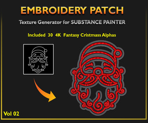 EMBROIDERY PATCH Generator for Substance Painter + 30 4K Christmas Alphas - vol02