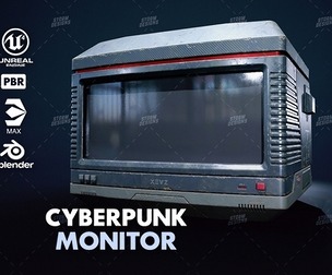 Cyberpunk Monitor Prop Low Poly PBR UE Textures