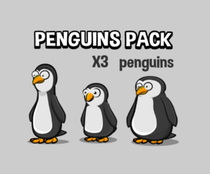 Three animated penguin 2d game sprites