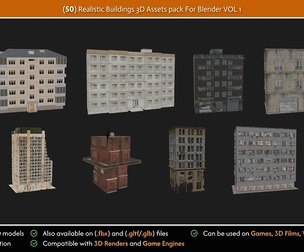 (50) Realistic Buildings 3D Assets Pack For Blender Vol 1