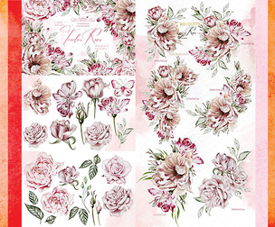 Elegant Floral Pink Roses Green Leaves, Bouquet, Watercolor Texture