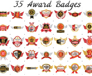 35 Premium Award Badges, Warranty, Certification, Best Luxury Label, EPS Files