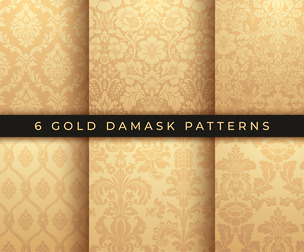6 Elegant Gold Damask Ornamental Patterns, Luxury Backdrops, EPS file