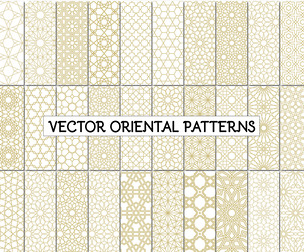 36 Elegant Collection Gold Vector Oriental Patterns, Artistic Geometric, EPS file