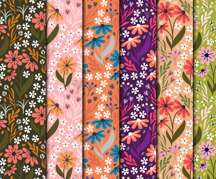 Sping Floral Seamless Patterns, Vibrant Decorative, EPS file