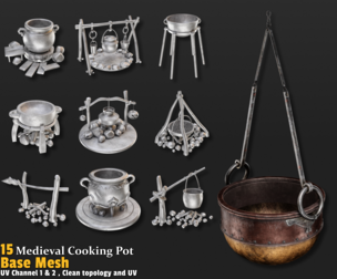 15 Medieval Cooking Pot Base Meshes