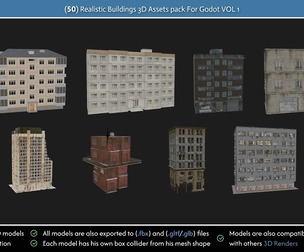 (50) Realistic Buildings 3D Assets Pack For Godot Vol 1