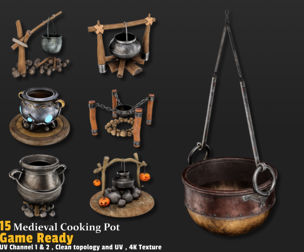 15 Medieval Cooking Pot Game-Ready Pack
