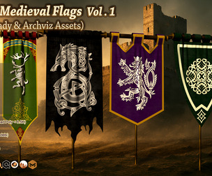 25 Epic Medieval Flags Vol . 1 (Game Ready & Archviz Assets)