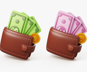 Stylized Wallet with Money