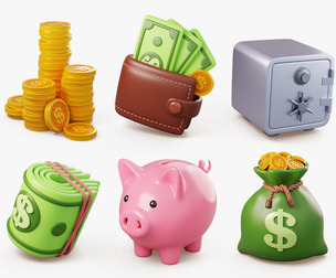 Stylized Money Icons 3D Collection