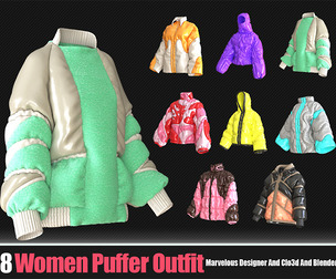8 Women Puffers Outfits (CLO3D, MD PROJECTS+OBJ+FBX) Vol 01