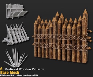 6 Medieval Wooden Palisade Pack-Base Meshes