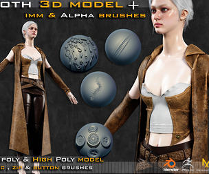 Woman Fantasy Cloth 2 3D Model + 75 Free Zbrush & Blender  Brushes +  tutorial