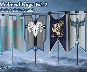 25 Epic Medieval Flags Vol . 2 (Game Ready & Archviz Assets)