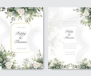 Elegant Minimalist Wedding Invitation Card Floral Greenery Watercolor Rustic Template, EPS File