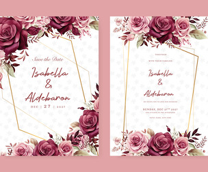 Elegant Floral Wedding Invitation Wedding Invitation Card Template, Red Rose, EPS File