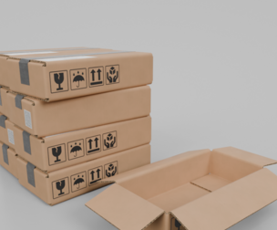 Cardboard Box R-120 - Rigged and Customizable 3D Model