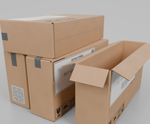 Cardboard Box R-142 - Rigged and Customizable 3D Model