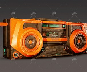 Cyberpunk Radio Boombox Prop 3D Low Poly PBR UE Textures