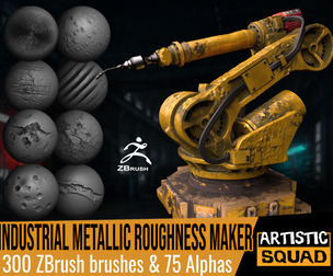 Industrial Metallic Roughness Maker 300 ZBrush brushes and 75 alphas