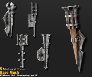 5 Medieval Torch / Base Mesh