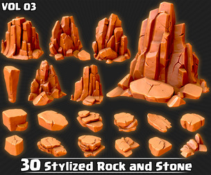 30 Stylized Rock & Stone Game Ready VOL03
