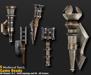 5 Medieval Torch Game-Ready