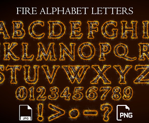Fire Alphabet Letters and Numbers, Flaming Alphabet, Burning Latin Alphabet