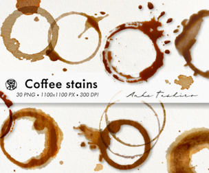 Real Coffee Stains Set PNG Clipart 300 DPI Printable Instant Download