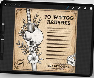 70 Procreate Tattoo Brushes – Stipple Shader, Traditional Tattoo Brushes, Dotwork & Shading Set