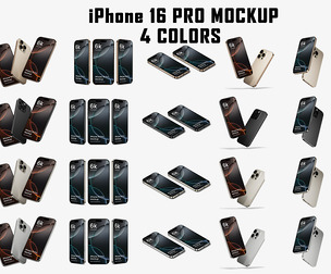 Smartphone iPhone 16 Pro Mockup, 4 Color Variants