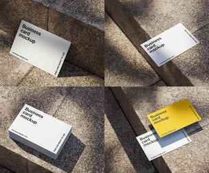 4 Stacked Business Card Mockups Outdoor Stone, PSD files