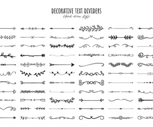 Hand-Drawn Decorative Text Dividers, Elegant Ornamental Lines, EPS Vector File
