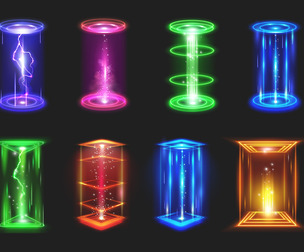 Futuristic Game Energy Neon Portals, Vibrant Portal Gates Light, EPS Vecor File