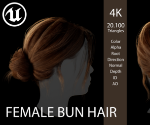 Game ready female bun hairstyle real time hair