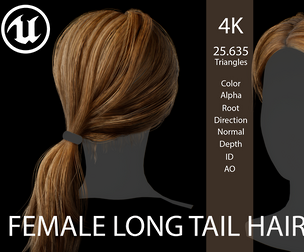 Game ready female long tail hairstyle real time hair