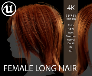 Game ready female long hairstyle real time hair
