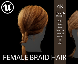 Game ready female short braid hairstyle - real time hair cards