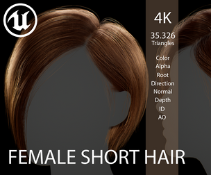 Game ready female Short bang hairstyle - real time hair cards