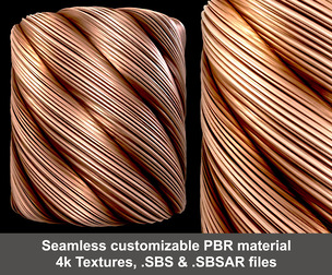Seamless Copper Cable Substance material and textures SBS & SBSAR