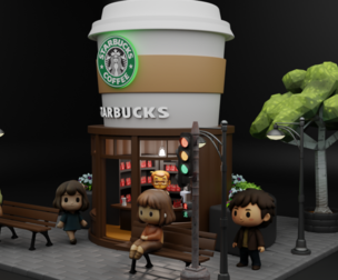 Starbucks Miniature Coffee Shop Diorama Scene