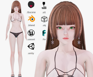 Bikini clothes 0022 - Rig - Unreal - Unity - Blender - Animated - Realistic Female Character