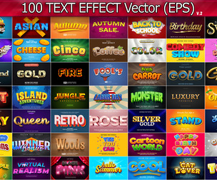 100 Premium Text Effects, Vector File EPS, Vector illustration 3D Fully editable text effects